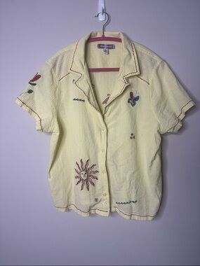 Urban Outfitter Pastel Yellow Embroidered Button-Up Shirt